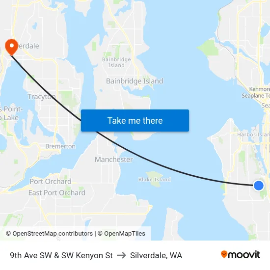 9th Ave SW & SW Kenyon St to Silverdale, WA map