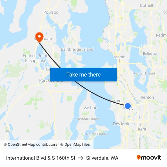 International Blvd & S 160th St to Silverdale, WA map