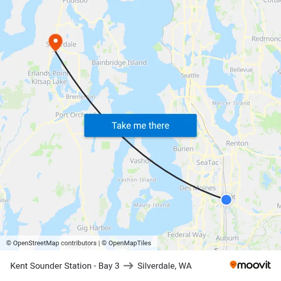 Kent Sounder Station - Bay 3 to Silverdale, WA map