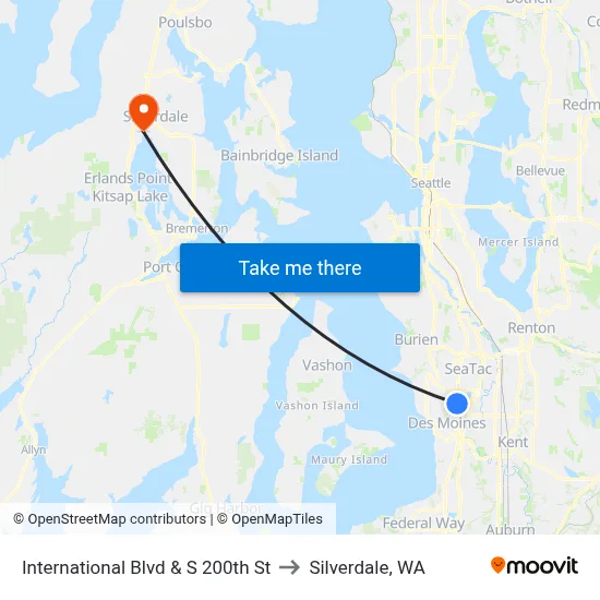 International Blvd & S 200th St to Silverdale, WA map