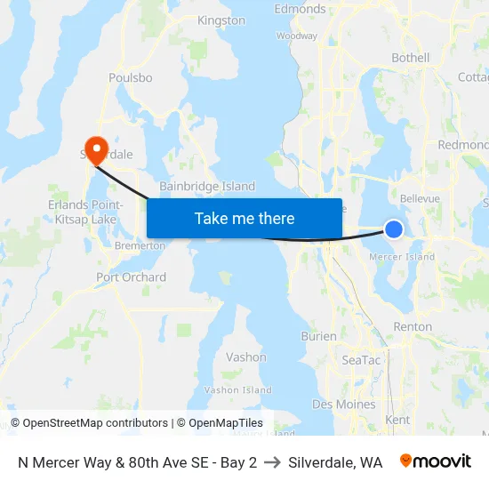 N Mercer Way & 80th Ave SE - Bay 2 to Silverdale, WA map