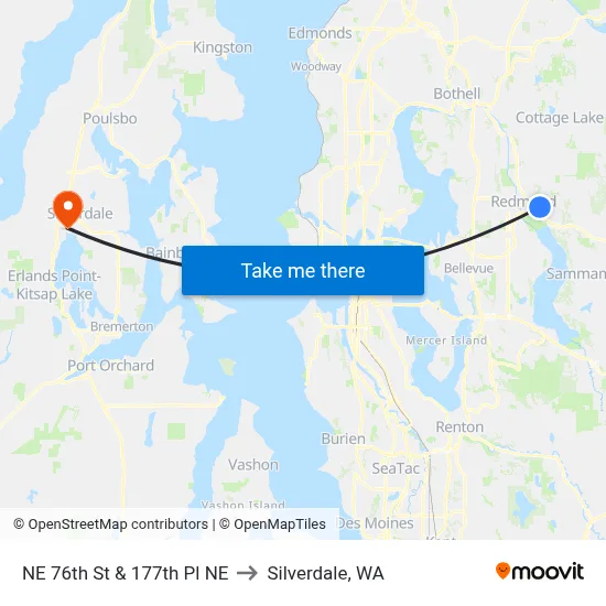 NE 76th St & 177th Pl NE to Silverdale, WA map