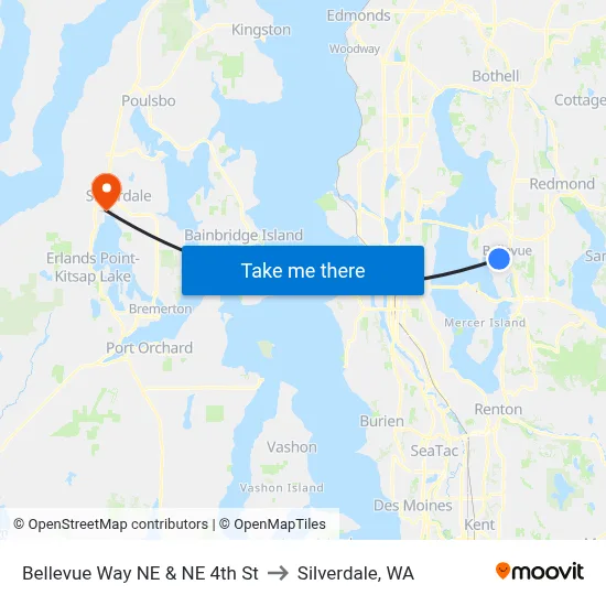 Bellevue Way NE & NE 4th St to Silverdale, WA map