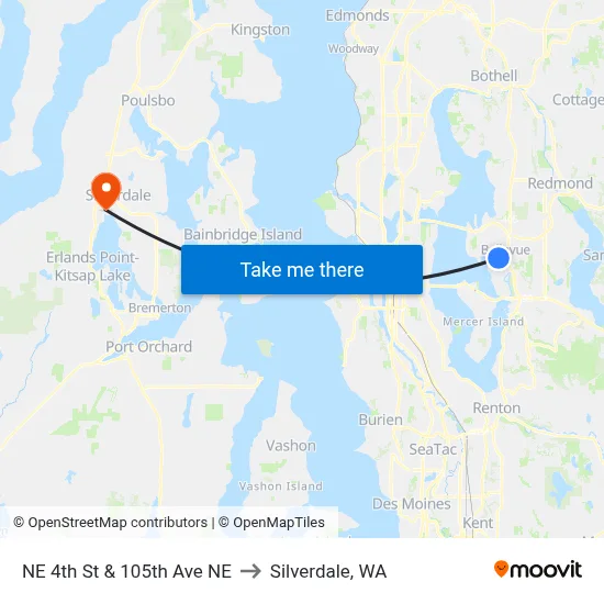 NE 4th St & 105th Ave NE to Silverdale, WA map