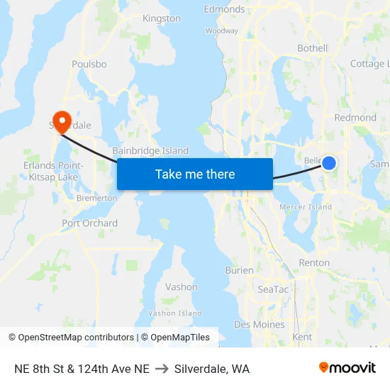 NE 8th St & 124th Ave NE to Silverdale, WA map