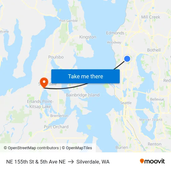 NE 155th St & 5th Ave NE to Silverdale, WA map