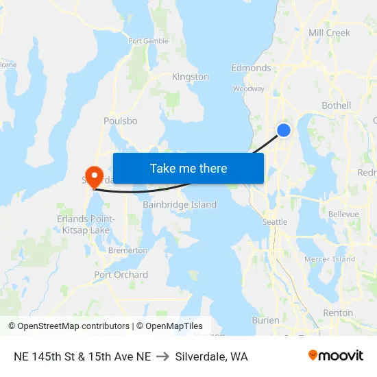 NE 145th St & 15th Ave NE to Silverdale, WA map