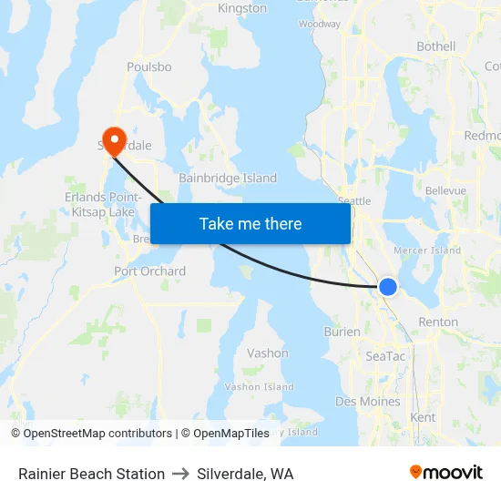 Rainier Beach Station to Silverdale, WA map