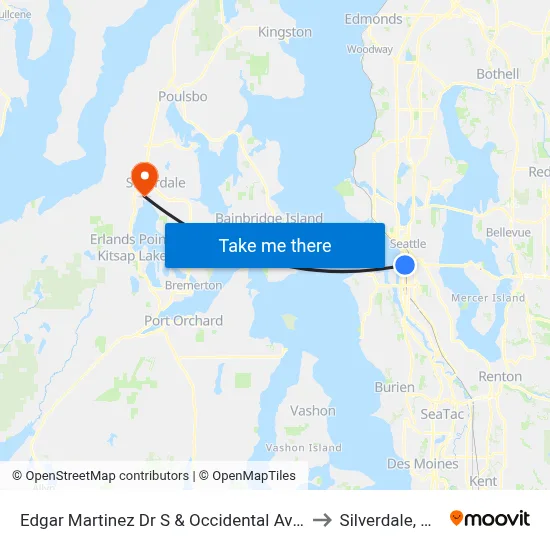 Edgar Martinez Dr S & Occidental Ave S to Silverdale, WA map