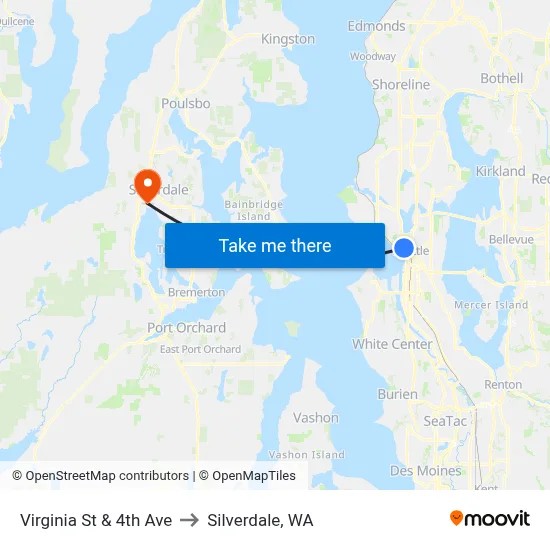 Virginia St & 4th Ave to Silverdale, WA map