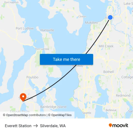 Everett Station to Silverdale, WA map