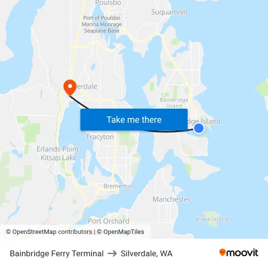 Bainbridge Ferry Terminal to Silverdale, WA map