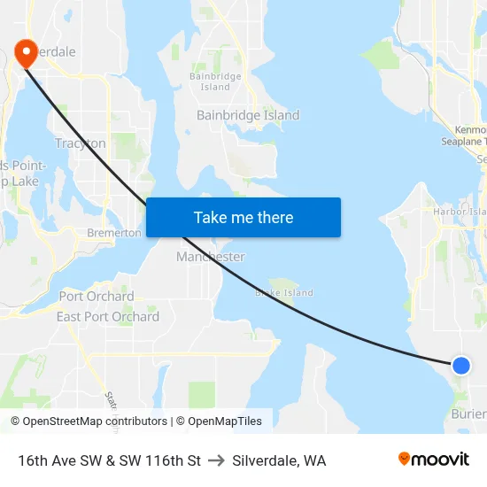 16th Ave SW & SW 116th St to Silverdale, WA map