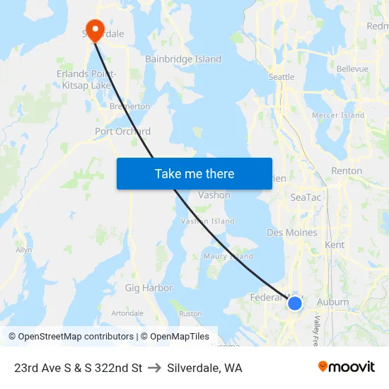 23rd Ave S & S 322nd St to Silverdale, WA map