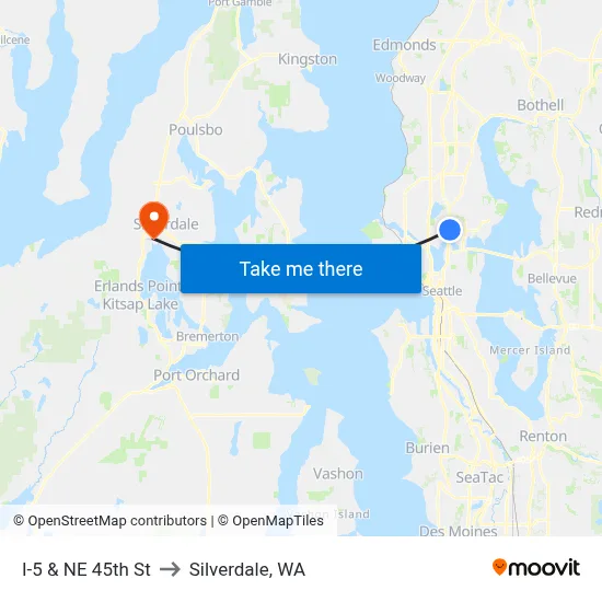I-5 & NE 45th St to Silverdale, WA map