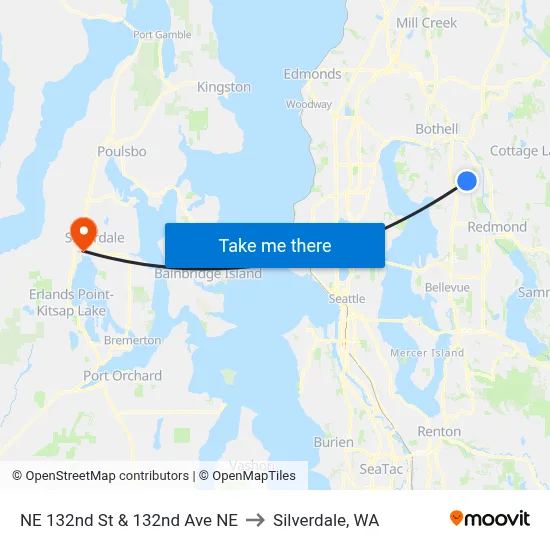 NE 132nd St & 132nd Ave NE to Silverdale, WA map