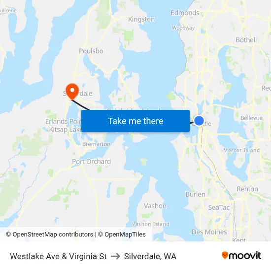 Westlake Ave & Virginia St to Silverdale, WA map