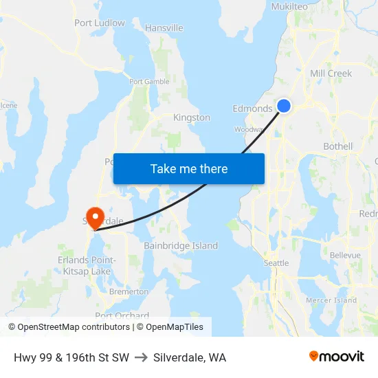 Hwy 99 & 196th St SW to Silverdale, WA map