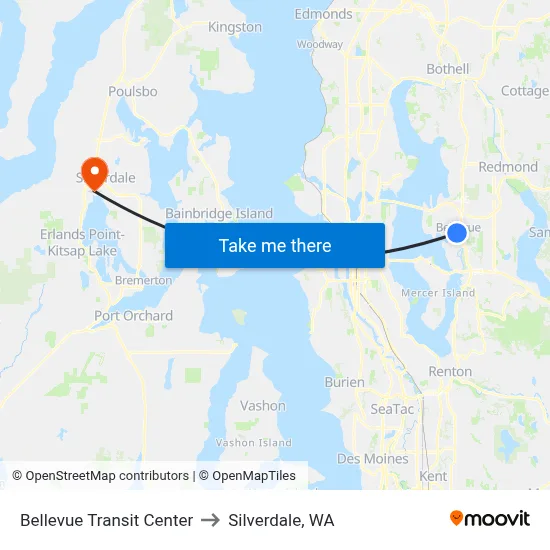 Bellevue Transit Center to Silverdale, WA map