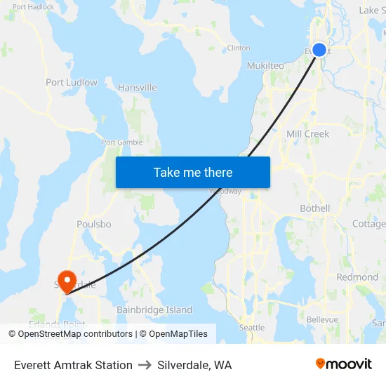 Everett Amtrak Station to Silverdale, WA map
