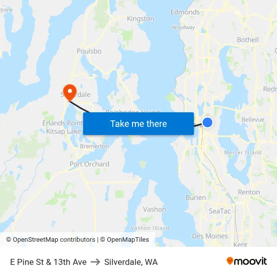 E Pine St & 13th Ave to Silverdale, WA map
