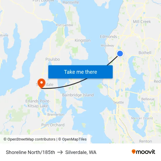 Shoreline North/185th to Silverdale, WA map