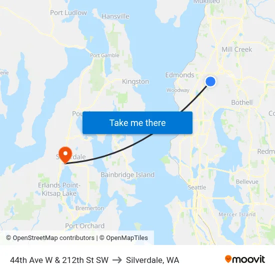 44th Ave W & 212th St SW to Silverdale, WA map
