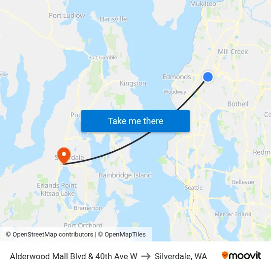 Alderwood Mall Blvd & 40th Ave W to Silverdale, WA map