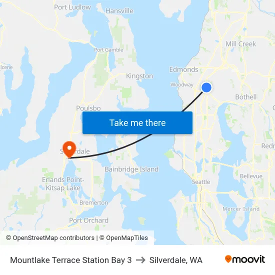 Mountlake Terrace Station Bay 3 to Silverdale, WA map