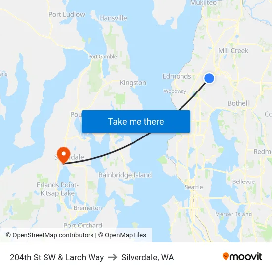 204th St SW & Larch Way to Silverdale, WA map
