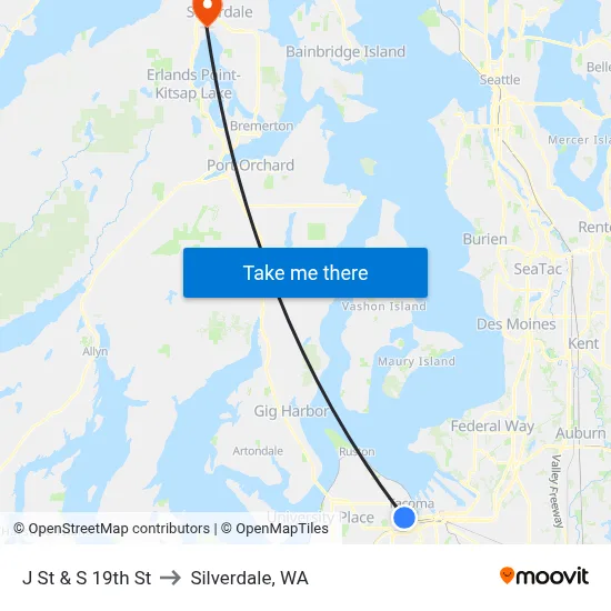 J St & S 19th St to Silverdale, WA map