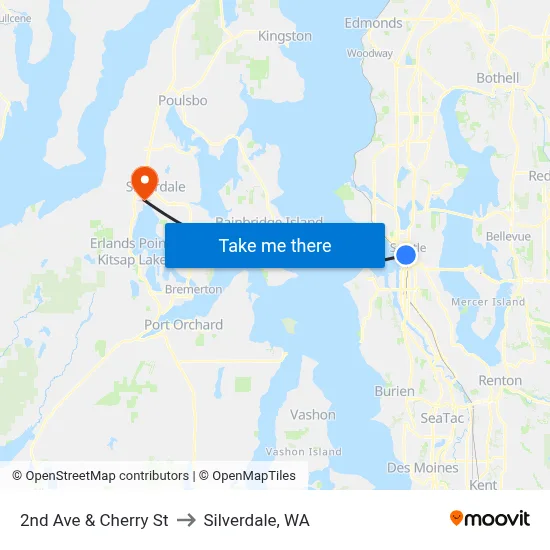 2nd Ave & Cherry St to Silverdale, WA map
