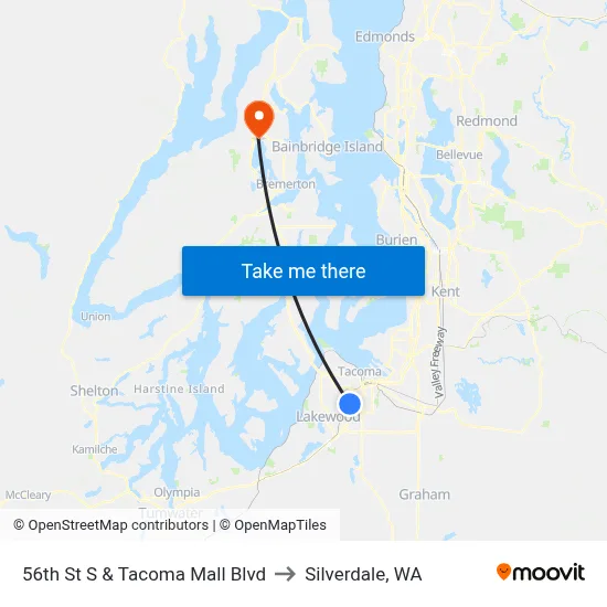 56th St S & Tacoma Mall Blvd to Silverdale, WA map