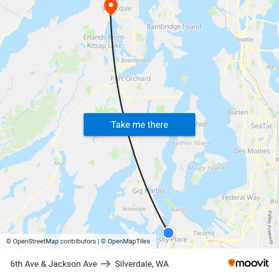 6th Ave & Jackson Ave to Silverdale, WA map