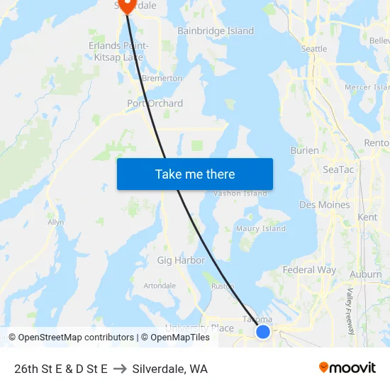 26th St E & D St E to Silverdale, WA map