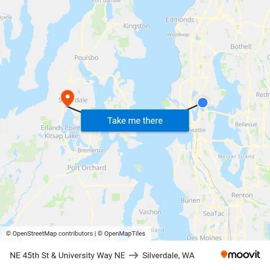 NE 45th St & University Way NE to Silverdale, WA map