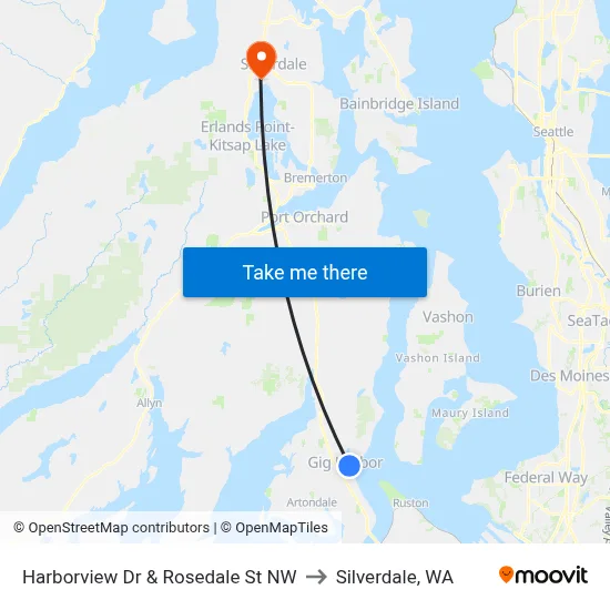 Harborview Dr & Rosedale St NW to Silverdale, WA map