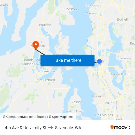 4th Ave & University St to Silverdale, WA map