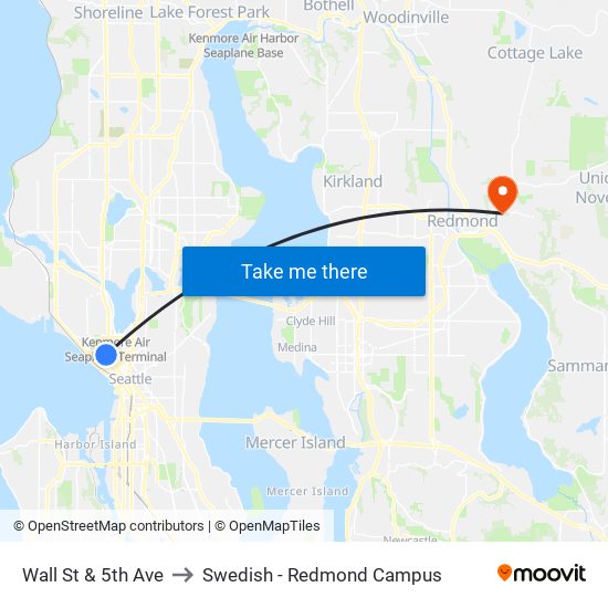 Wall St & 5th Ave to Swedish - Redmond Campus map