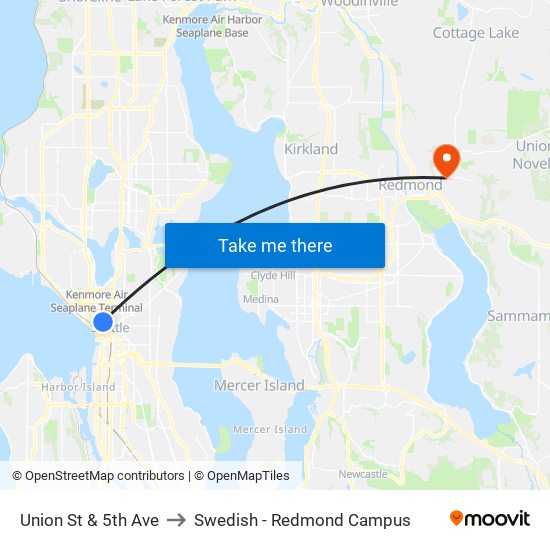 Union St & 5th Ave to Swedish - Redmond Campus map