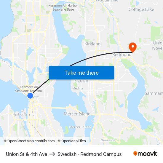 Union St & 4th Ave to Swedish - Redmond Campus map