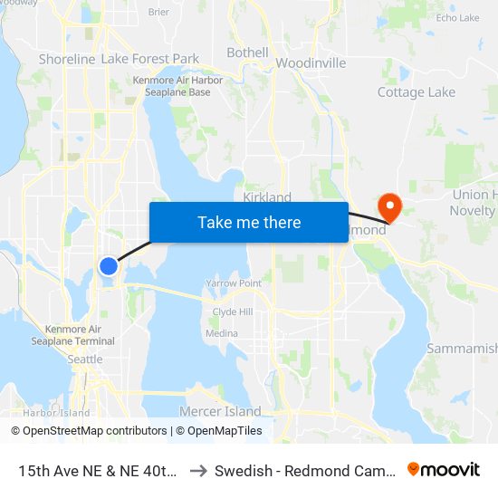 15th Ave NE & NE 40th St to Swedish - Redmond Campus map