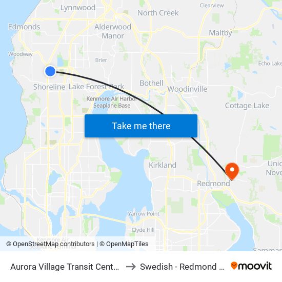 Aurora Village Transit Center - Bay 10 to Swedish - Redmond Campus map