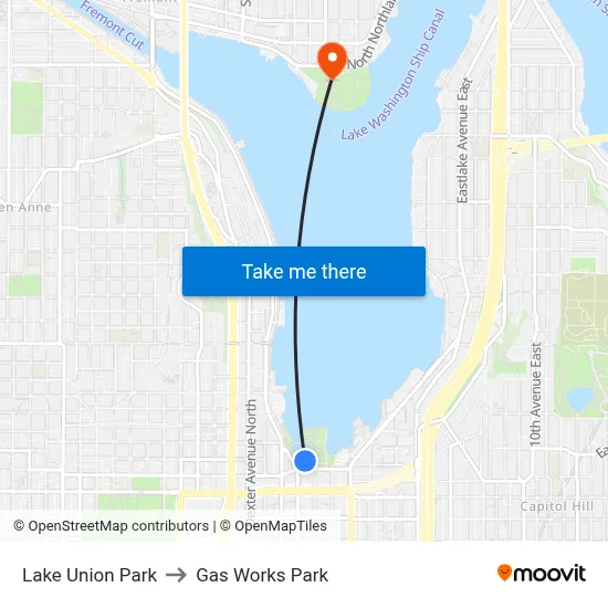Lake Union Park to Gas Works Park map