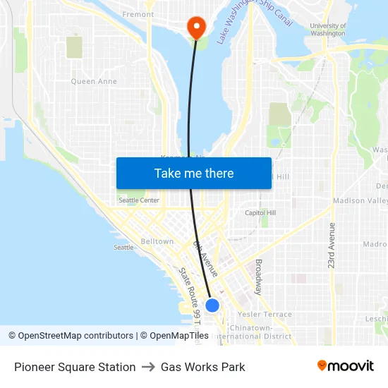 Pioneer Square Station to Gas Works Park map