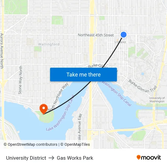 University District to Gas Works Park map