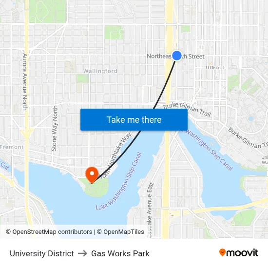 University District to Gas Works Park map