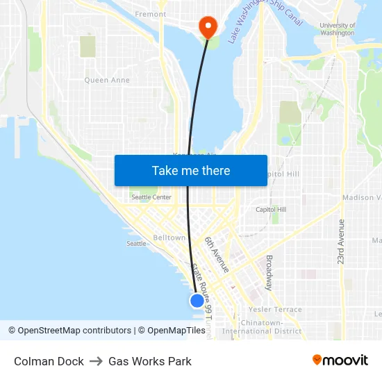 Colman Dock to Gas Works Park map