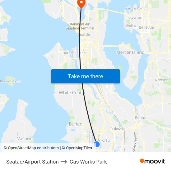 Seatac/Airport Station to Gas Works Park map
