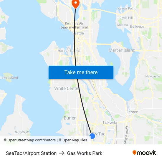 SeaTac/Airport Station to Gas Works Park map